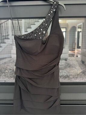 Arden B Black One-Shoulder Mini Dress with Sparkling Strap